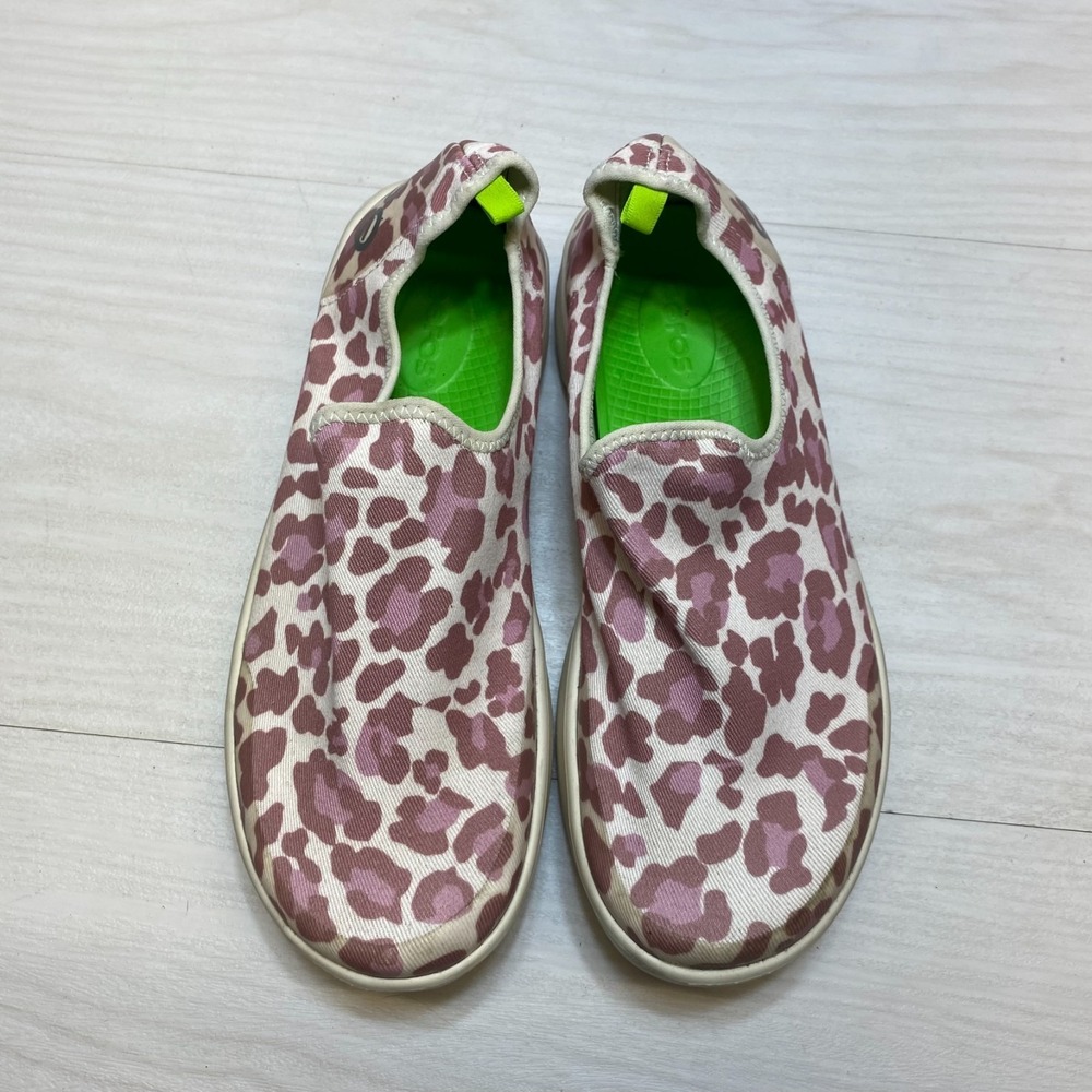 OOFOS OOmg Eezee Slip On Sneakers Womens Size 9 Canvas Pink Rose Leopard Print - Picture 6 of 9